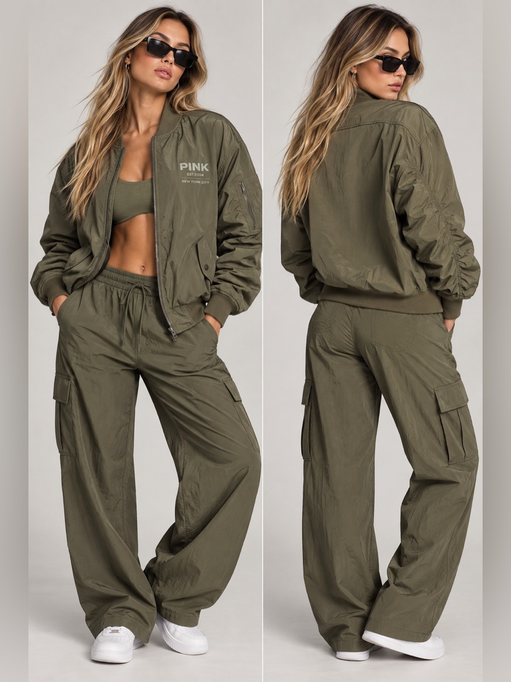 PINK Victoria's Secret Olive Green Bomber Jacket